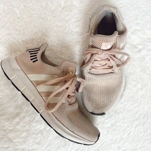 dirty old pink adidas sneakers tennis shoes